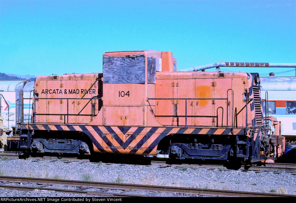 Arcata & Mad River GE 44t #104 stored in NWP yard.